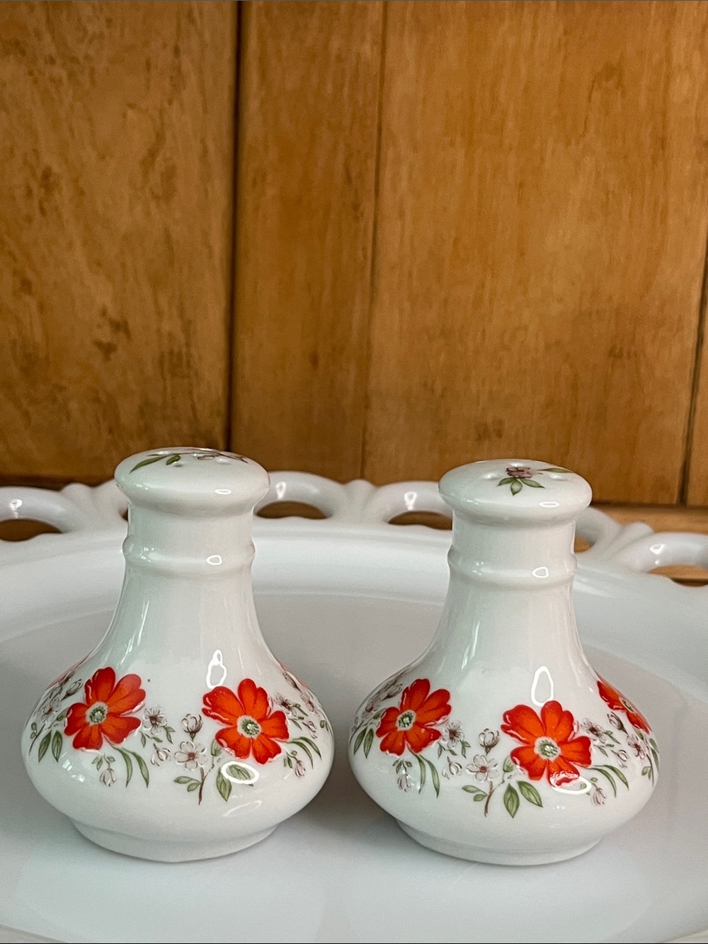 Set of 2, Vintage, Bright Orange Poppies and Soft Daisies Salt & Pepper Shakers
